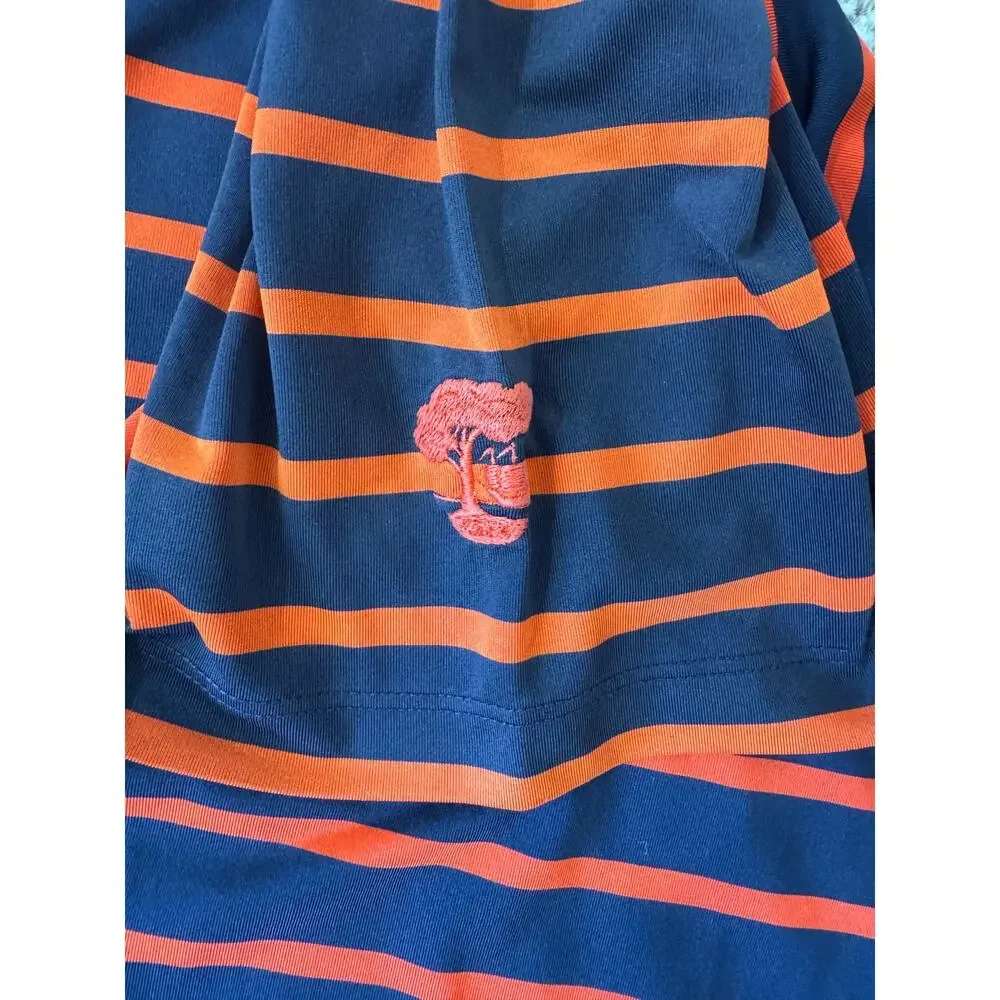 RLX Ralph Lauren Polo Shirt Mens L Navy Blue Orange Striped Short Sleeve Golf